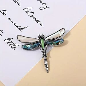 Rainbow Mother of Pearl Silvertone Dragonfly Large Brooch New‎ 2.4 x 2 inch